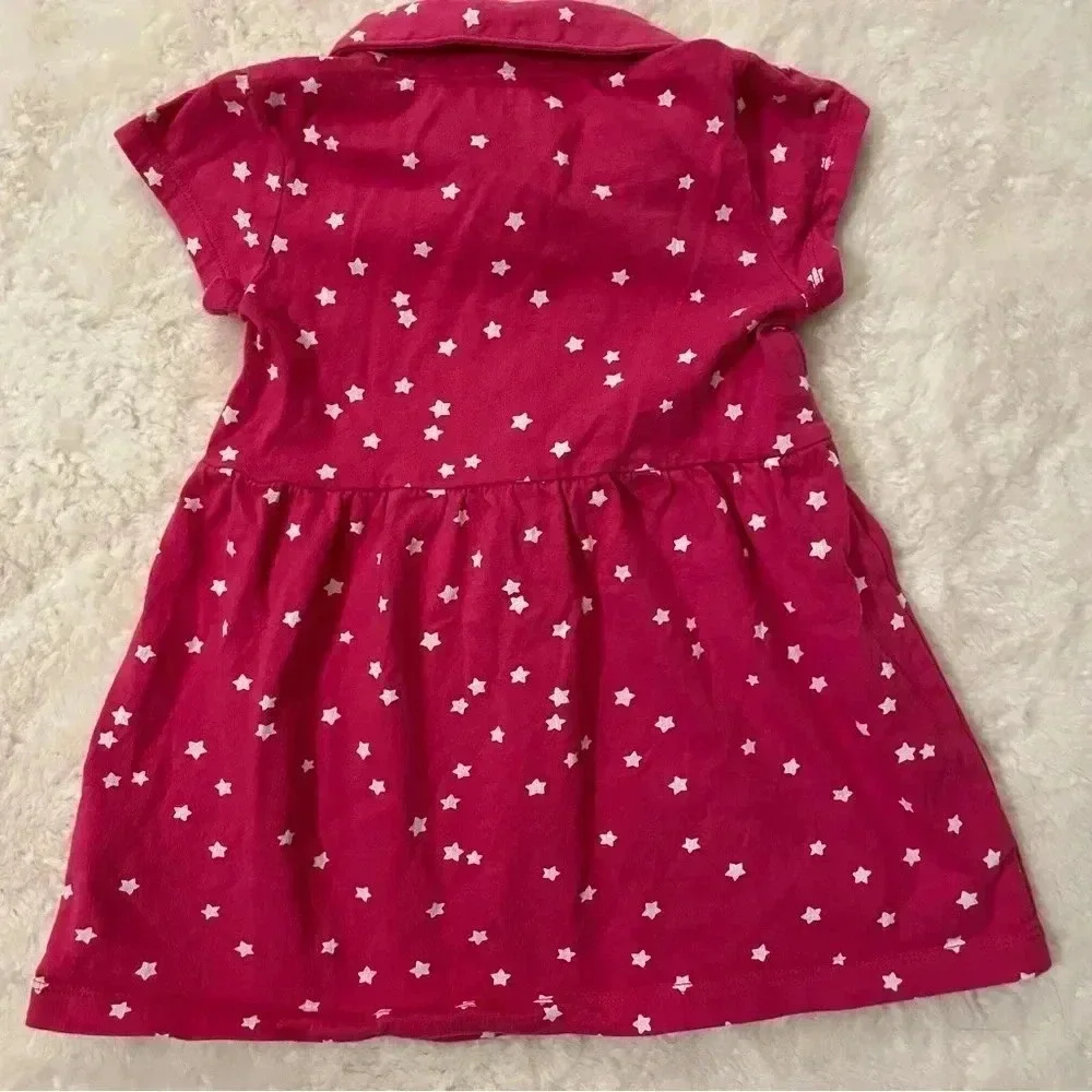 GAP 18-24 months pink star shirt sleeve dress with button and‎ bow details​